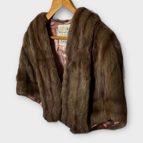 Wincrest Furs For Winkelman's Vintage 50s Brown Mink Capelet Shrug Coat One Size - Picture 5 of 15